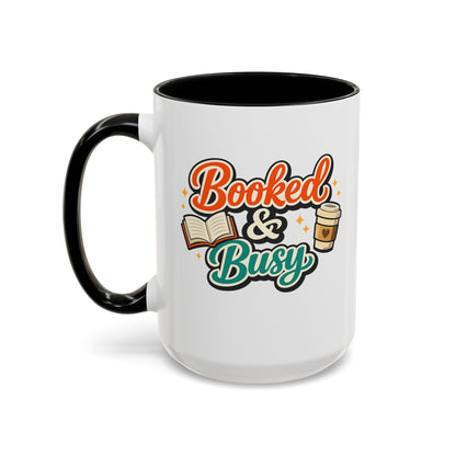 Booked & Busy Cozy Coffee Club Accent Mug — Cute “Local Coffee Shop” Illustration, 11/15oz