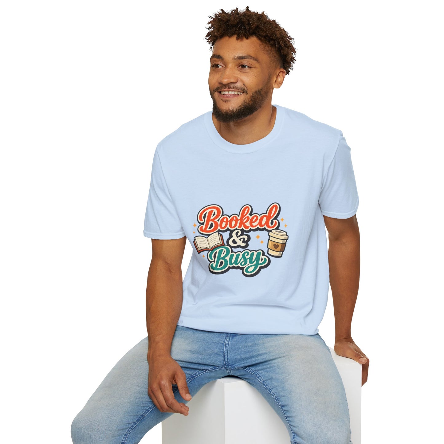 "Booked & Busy" T-Shirt — Book Lover Coffee Graphic Tee