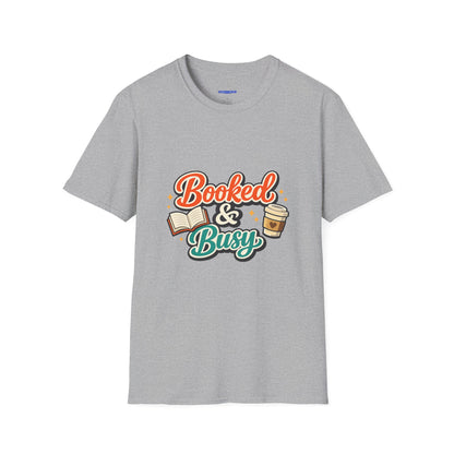 "Booked & Busy" T-Shirt — Book Lover Coffee Graphic Tee