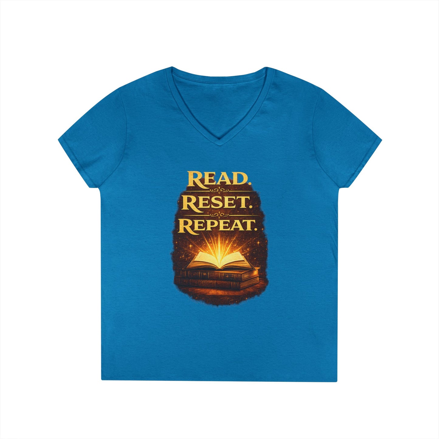 "Read Reset Repeat" V-Neck T-Shirt — Inspirational Book Lover Tee