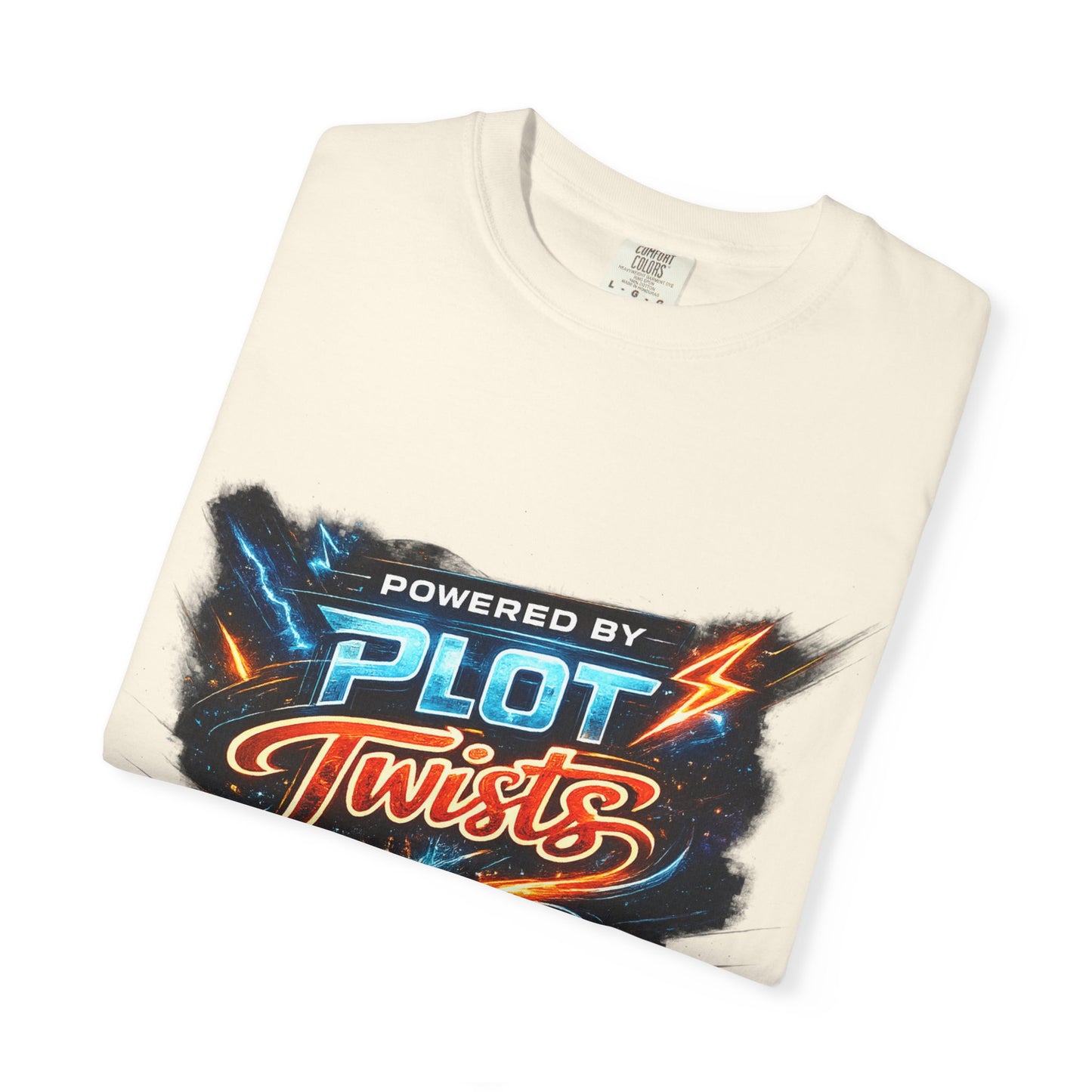 "Powered by Plot Twists" T-Shirt — Graphic Book Lover Tee