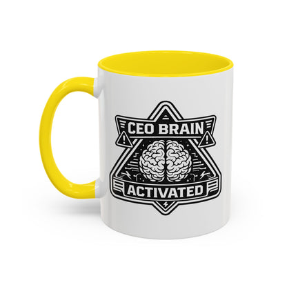 "CEO Brain Activated" Adventure Crew Coffee Mug — Retro Badge Accent 11/15oz