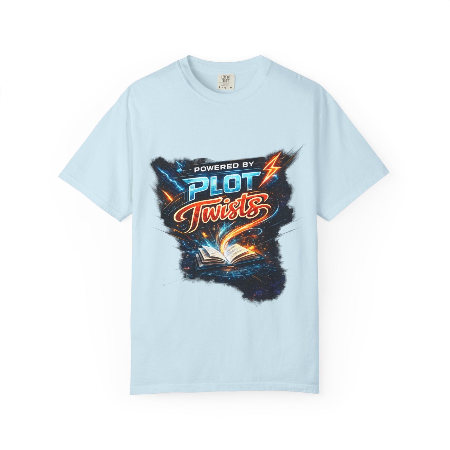 "Powered by Plot Twists" T-Shirt — Graphic Book Lover Tee