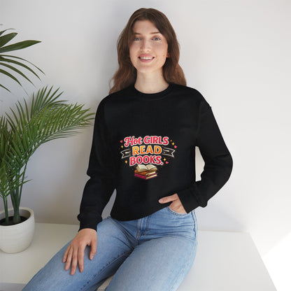 "Hot Girls Read Books" Crewneck Sweatshirt - Cozy Graphic Pullover for Book Lovers