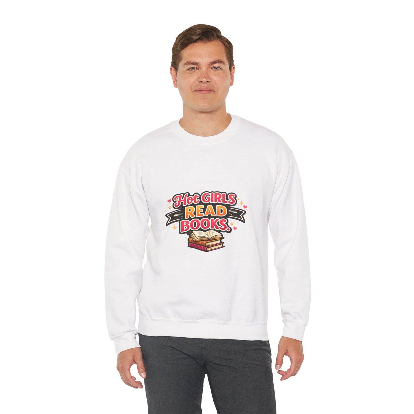 "Hot Girls Read Books" Crewneck Sweatshirt - Cozy Graphic Pullover for Book Lovers