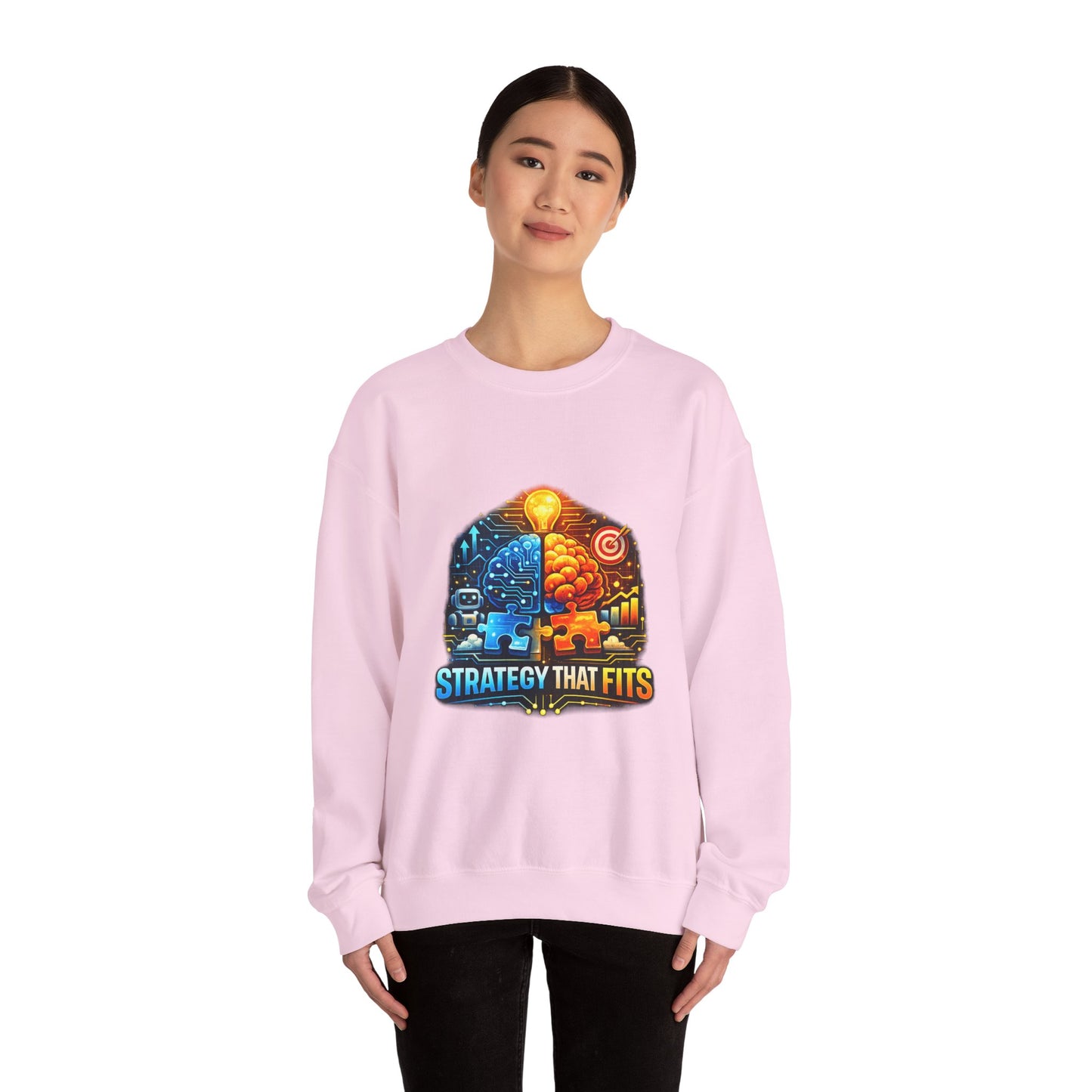 Crewneck Sweatshirt – "Strategy That Fits" Brainstorm Graphic