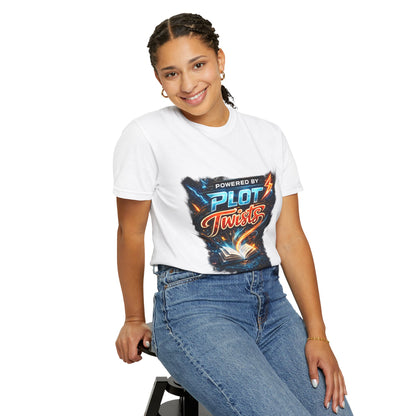 "Powered by Plot Twists" T-Shirt — Graphic Book Lover Tee