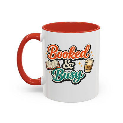 Booked & Busy Cozy Coffee Club Accent Mug — Cute “Local Coffee Shop” Illustration, 11/15oz