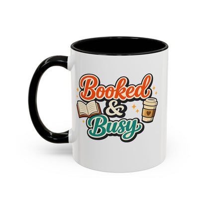 Booked & Busy Cozy Coffee Club Accent Mug — Cute “Local Coffee Shop” Illustration, 11/15oz