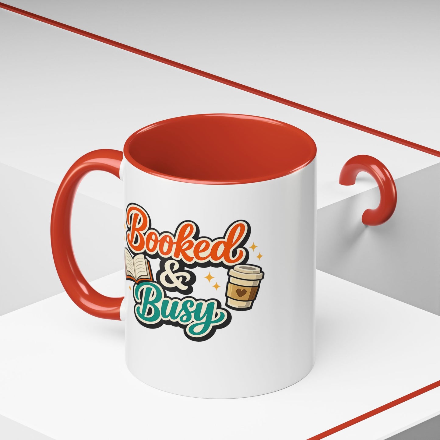 Booked & Busy Cozy Coffee Club Accent Mug — Cute “Local Coffee Shop” Illustration, 11/15oz