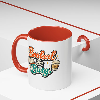 Booked & Busy Cozy Coffee Club Accent Mug — Cute “Local Coffee Shop” Illustration, 11/15oz