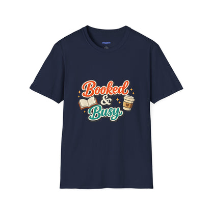 "Booked & Busy" T-Shirt — Book Lover Coffee Graphic Tee