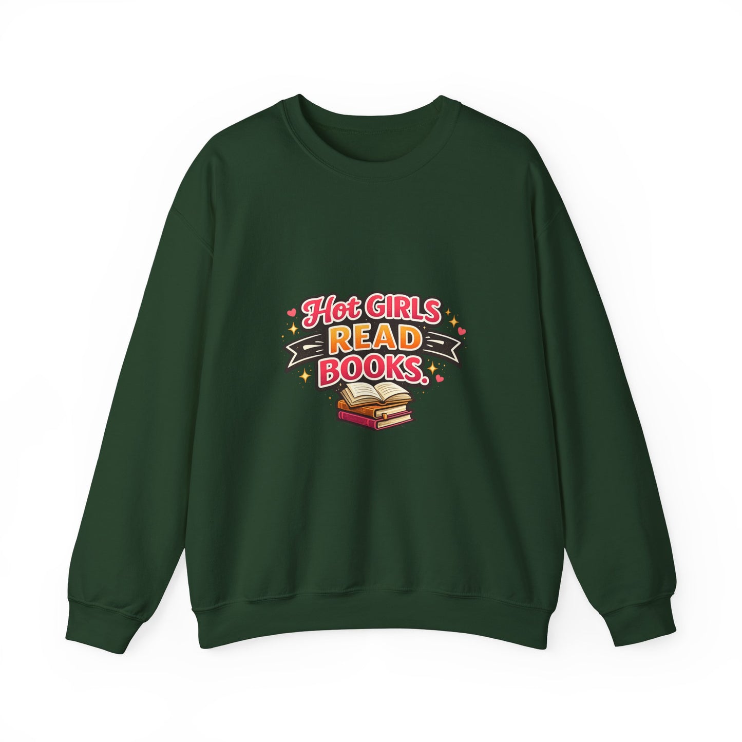 "Hot Girls Read Books" Crewneck Sweatshirt - Cozy Graphic Pullover for Book Lovers