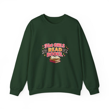 "Hot Girls Read Books" Crewneck Sweatshirt - Cozy Graphic Pullover for Book Lovers
