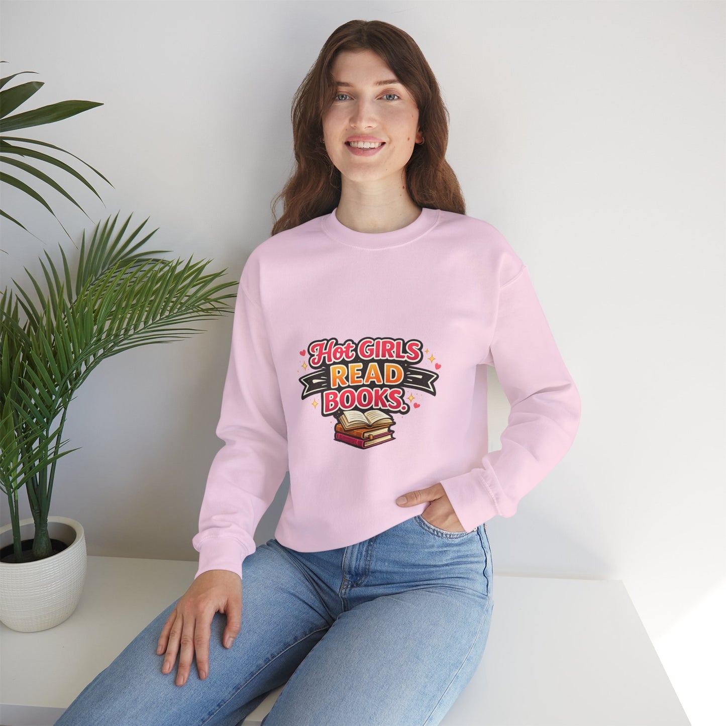 "Hot Girls Read Books" Crewneck Sweatshirt - Cozy Graphic Pullover for Book Lovers
