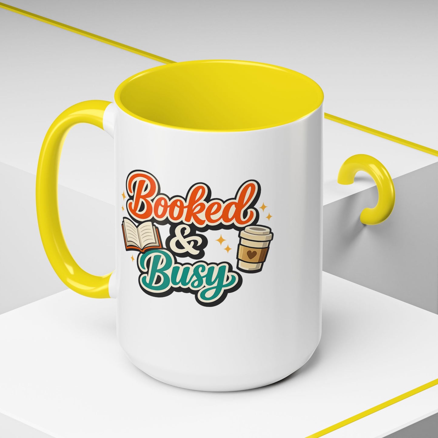 Booked & Busy Cozy Coffee Club Accent Mug — Cute “Local Coffee Shop” Illustration, 11/15oz