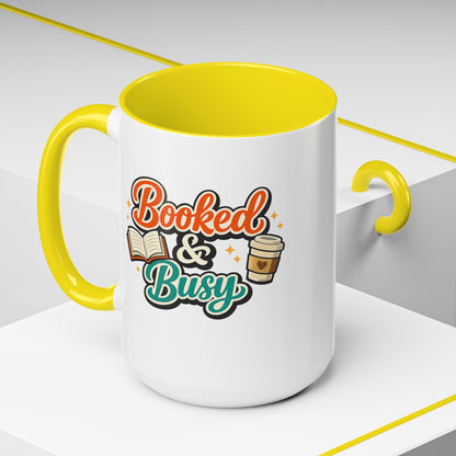 Booked & Busy Cozy Coffee Club Accent Mug — Cute “Local Coffee Shop” Illustration, 11/15oz