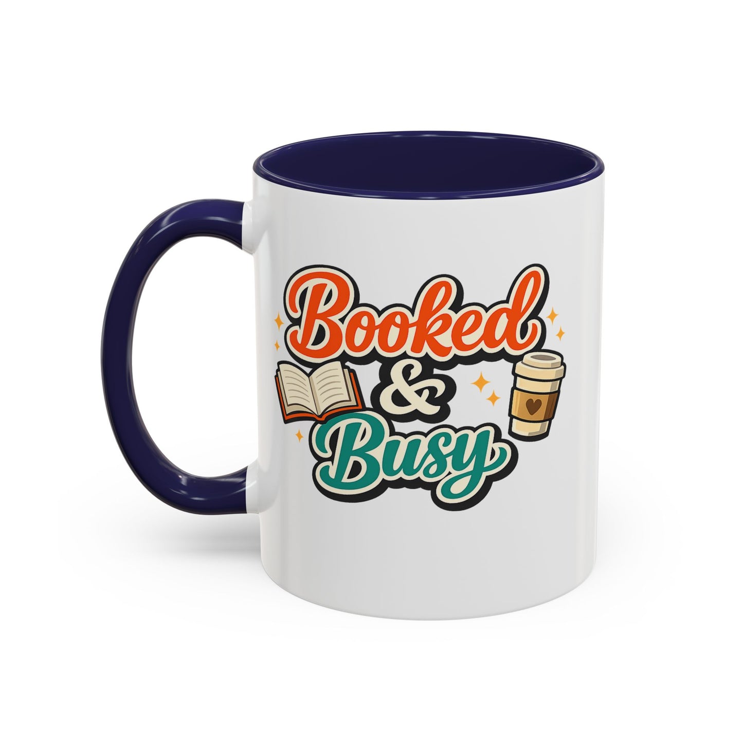 Booked & Busy Cozy Coffee Club Accent Mug — Cute “Local Coffee Shop” Illustration, 11/15oz