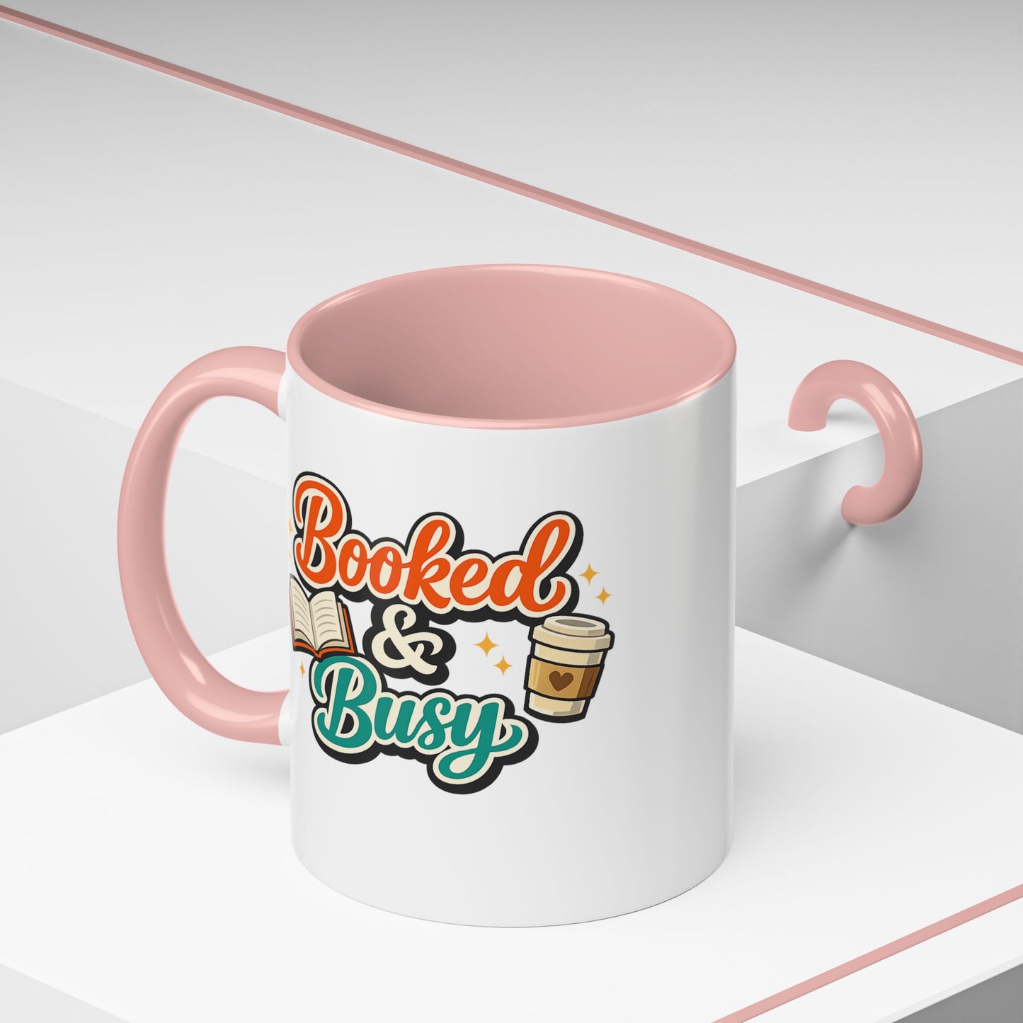 Booked & Busy Cozy Coffee Club Accent Mug — Cute “Local Coffee Shop” Illustration, 11/15oz
