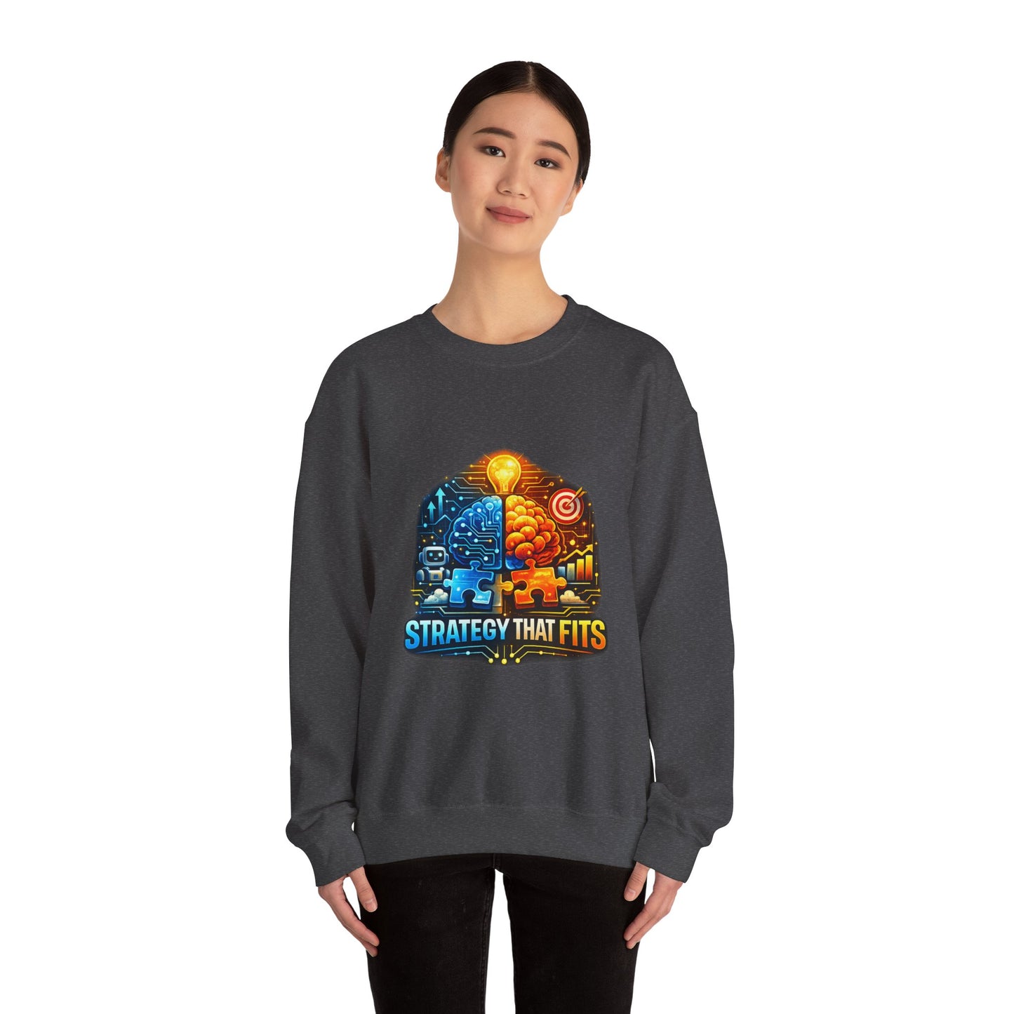 Crewneck Sweatshirt – "Strategy That Fits" Brainstorm Graphic