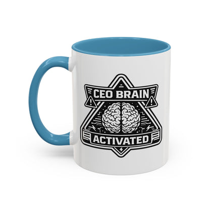 "CEO Brain Activated" Adventure Crew Coffee Mug — Retro Badge Accent 11/15oz