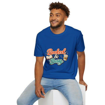 "Booked & Busy" T-Shirt — Book Lover Coffee Graphic Tee