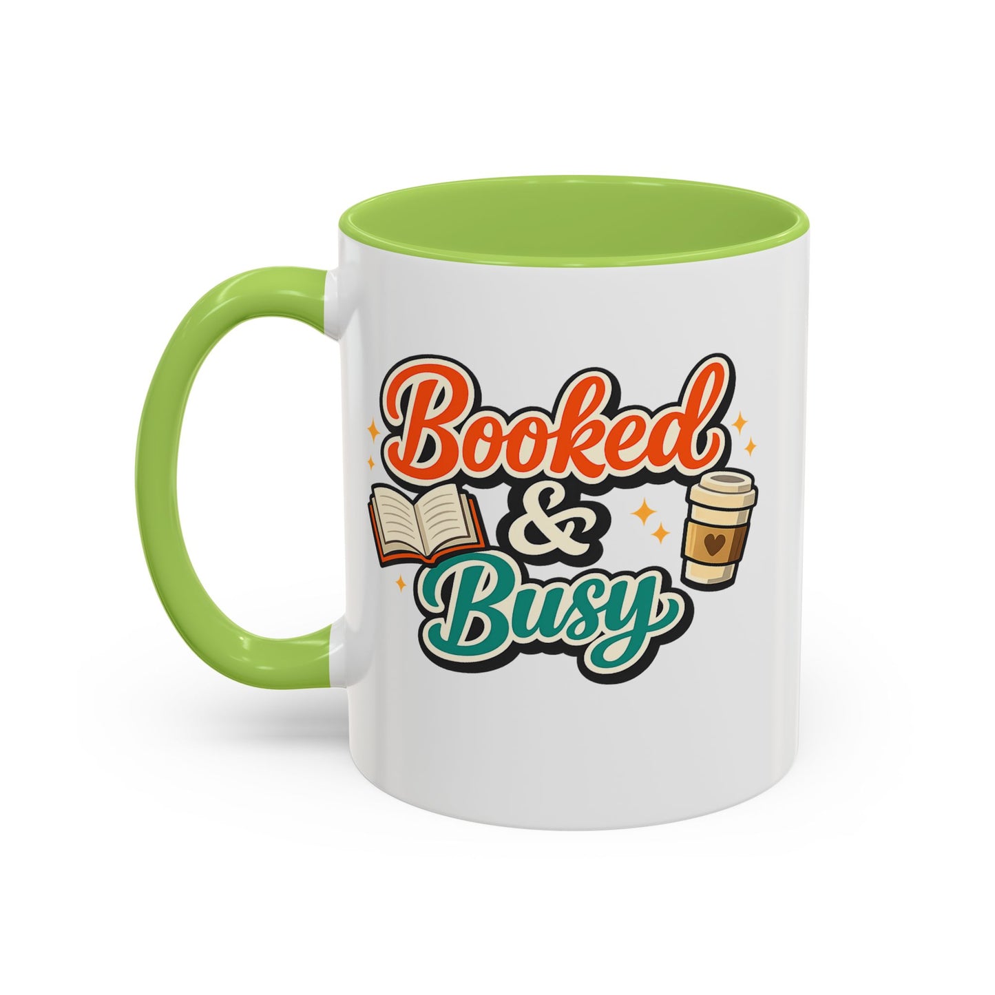 Booked & Busy Cozy Coffee Club Accent Mug — Cute “Local Coffee Shop” Illustration, 11/15oz
