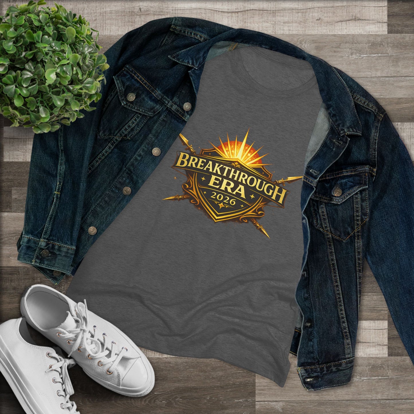 Breakthrough Era 2026 Women's Tee — Inspirational Sunrise Crest Graphic
