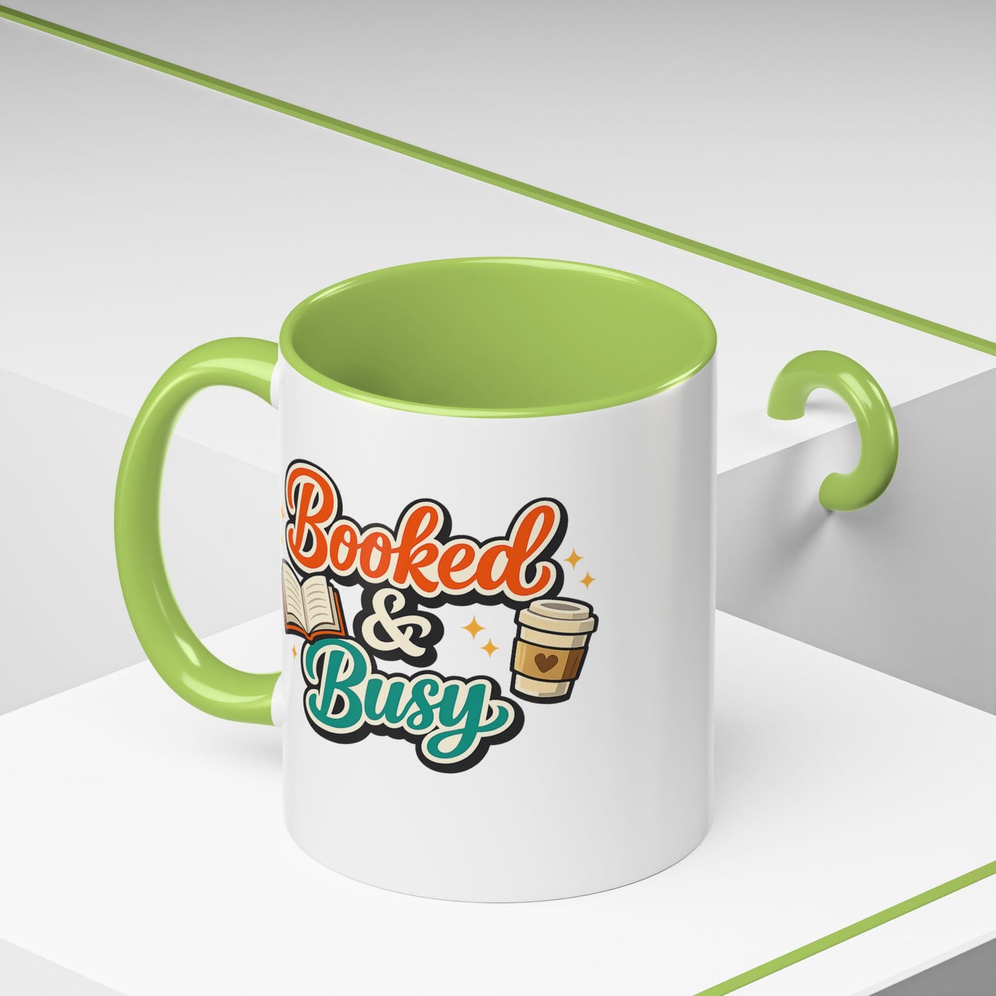 Booked & Busy Cozy Coffee Club Accent Mug — Cute “Local Coffee Shop” Illustration, 11/15oz