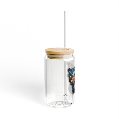 Sipper Glass - "Powered by Plot Twists" Novelty 16oz Mason-Style Drinking Jar