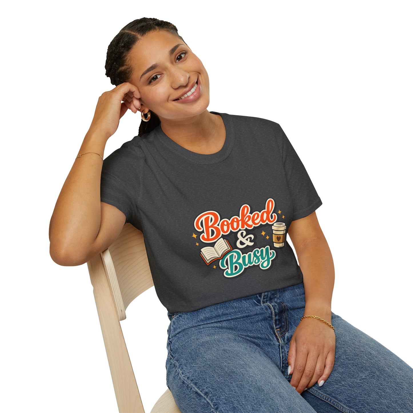 "Booked & Busy" T-Shirt — Book Lover Coffee Graphic Tee