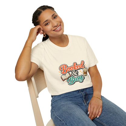 "Booked & Busy" T-Shirt — Book Lover Coffee Graphic Tee