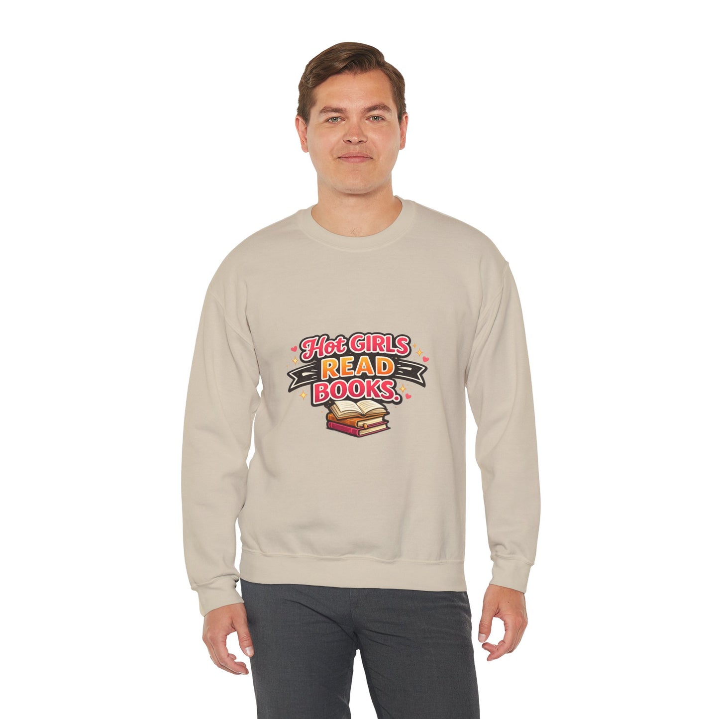 "Hot Girls Read Books" Crewneck Sweatshirt - Cozy Graphic Pullover for Book Lovers