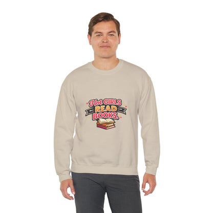 "Hot Girls Read Books" Crewneck Sweatshirt - Cozy Graphic Pullover for Book Lovers