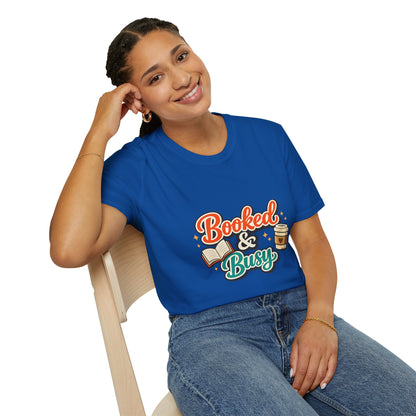 "Booked & Busy" T-Shirt — Book Lover Coffee Graphic Tee