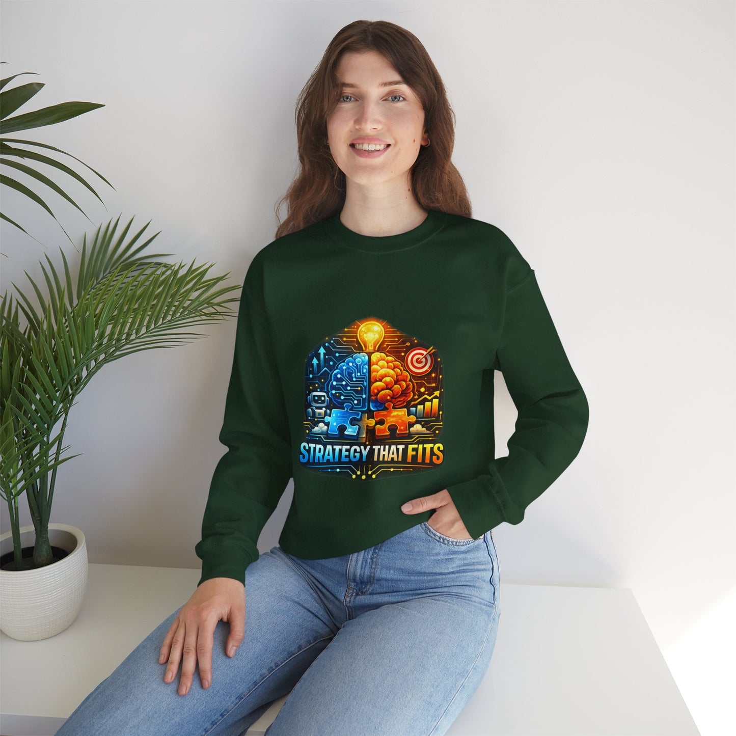 Crewneck Sweatshirt – "Strategy That Fits" Brainstorm Graphic