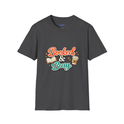 "Booked & Busy" T-Shirt — Book Lover Coffee Graphic Tee
