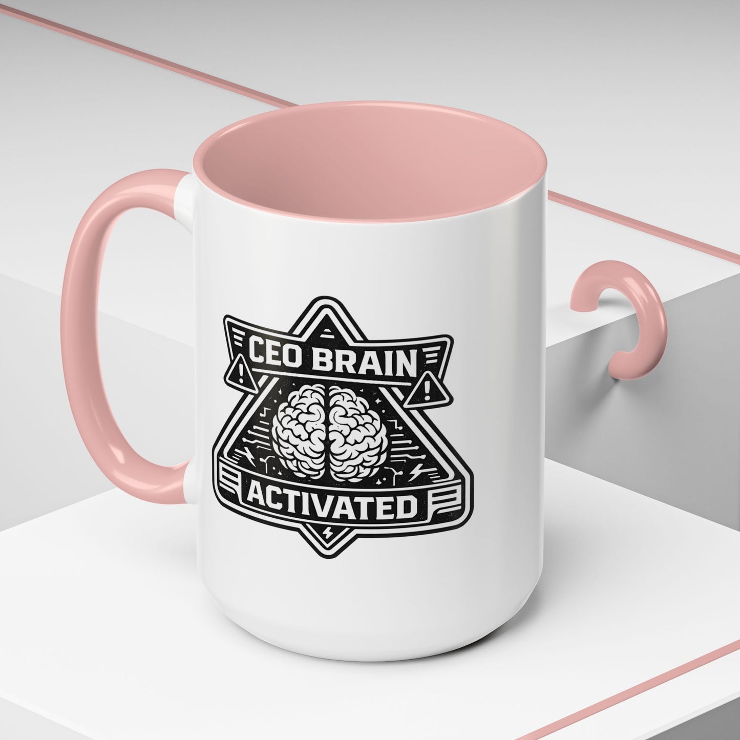 "CEO Brain Activated" Adventure Crew Coffee Mug — Retro Badge Accent 11/15oz