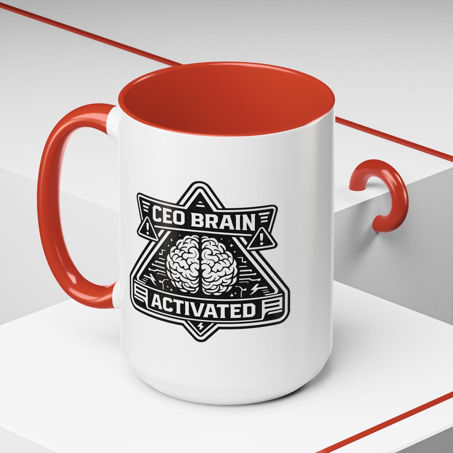 "CEO Brain Activated" Adventure Crew Coffee Mug — Retro Badge Accent 11/15oz