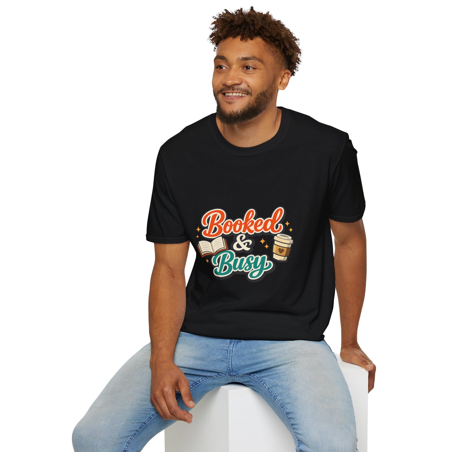 "Booked & Busy" T-Shirt — Book Lover Coffee Graphic Tee