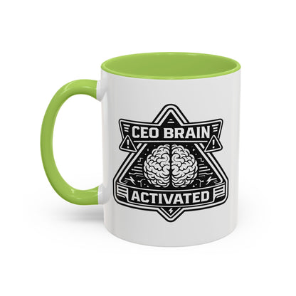 "CEO Brain Activated" Adventure Crew Coffee Mug — Retro Badge Accent 11/15oz