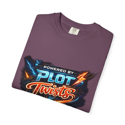 "Powered by Plot Twists" T-Shirt — Graphic Book Lover Tee