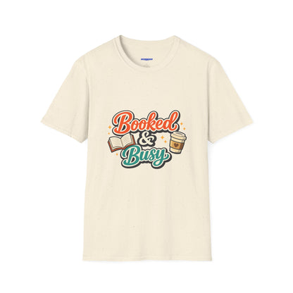 "Booked & Busy" T-Shirt — Book Lover Coffee Graphic Tee