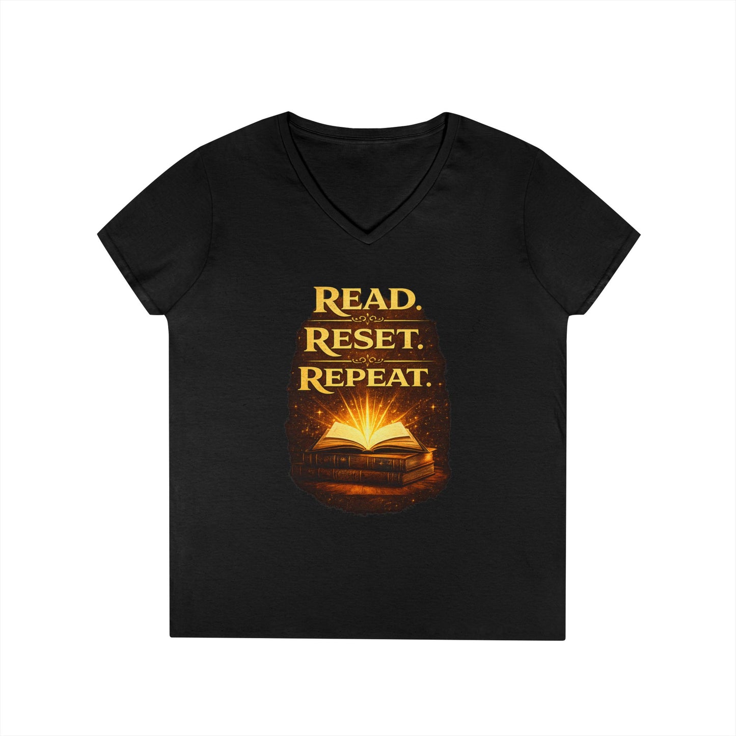 "Read Reset Repeat" V-Neck T-Shirt — Inspirational Book Lover Tee