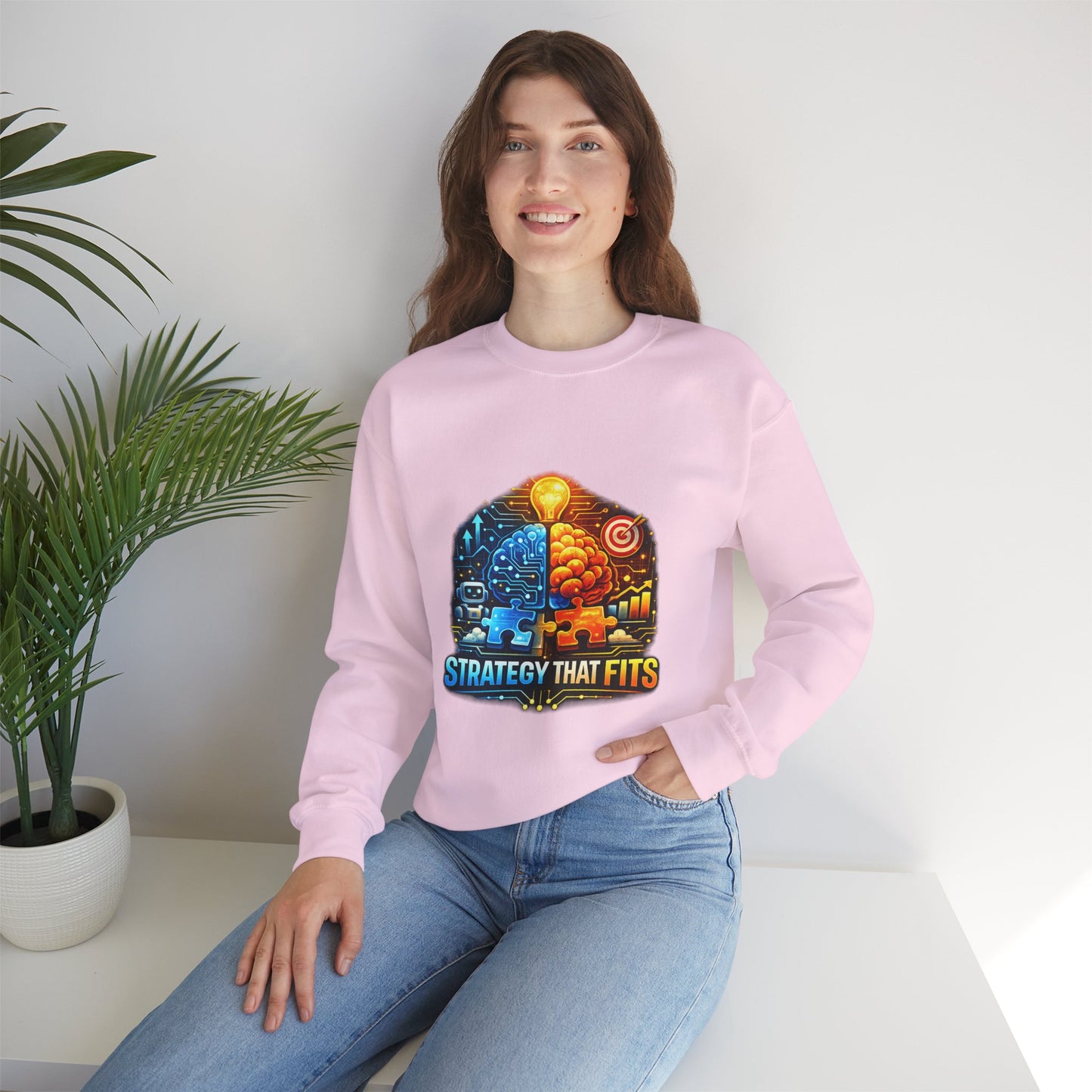 Crewneck Sweatshirt – "Strategy That Fits" Brainstorm Graphic