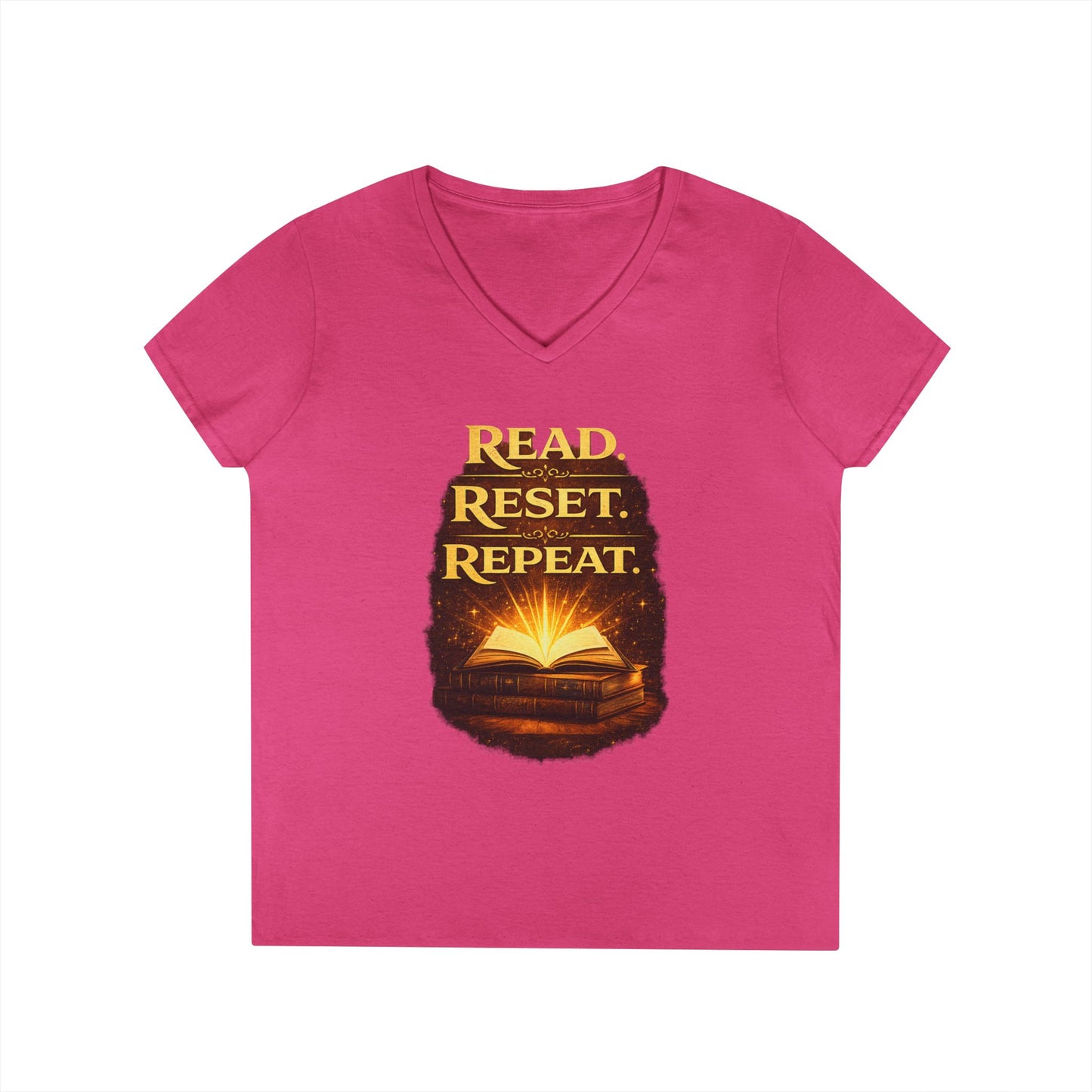 "Read Reset Repeat" V-Neck T-Shirt — Inspirational Book Lover Tee