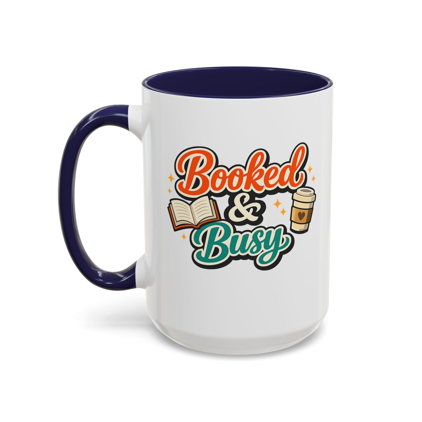 Booked & Busy Cozy Coffee Club Accent Mug — Cute “Local Coffee Shop” Illustration, 11/15oz