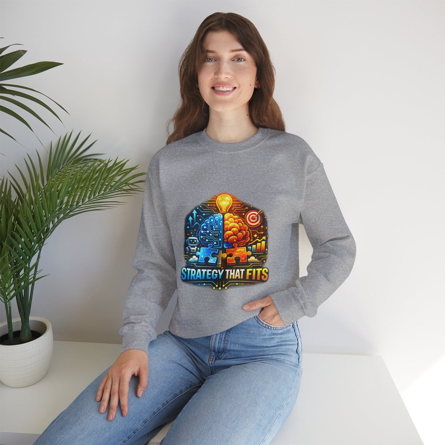 Crewneck Sweatshirt – "Strategy That Fits" Brainstorm Graphic
