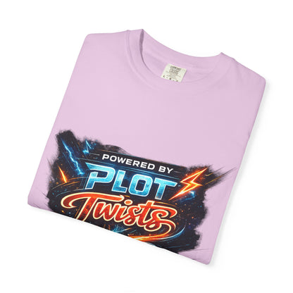 "Powered by Plot Twists" T-Shirt — Graphic Book Lover Tee