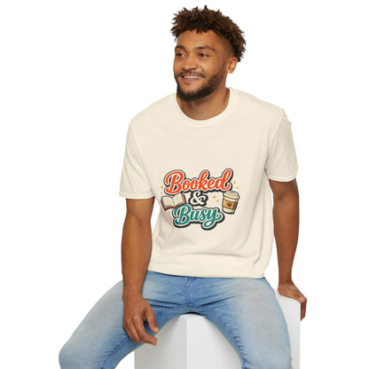 "Booked & Busy" T-Shirt — Book Lover Coffee Graphic Tee